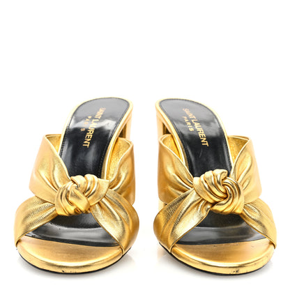 Saint Laurent Metallic Calfskin Bianca Knotted Mule Sandals 38 Gold 3 of 8