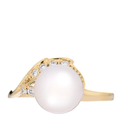 Mikimoto 18K Yellow Gold Diamond Akoya Pearl 8.5-9mm Ring 52 6 1 of 5