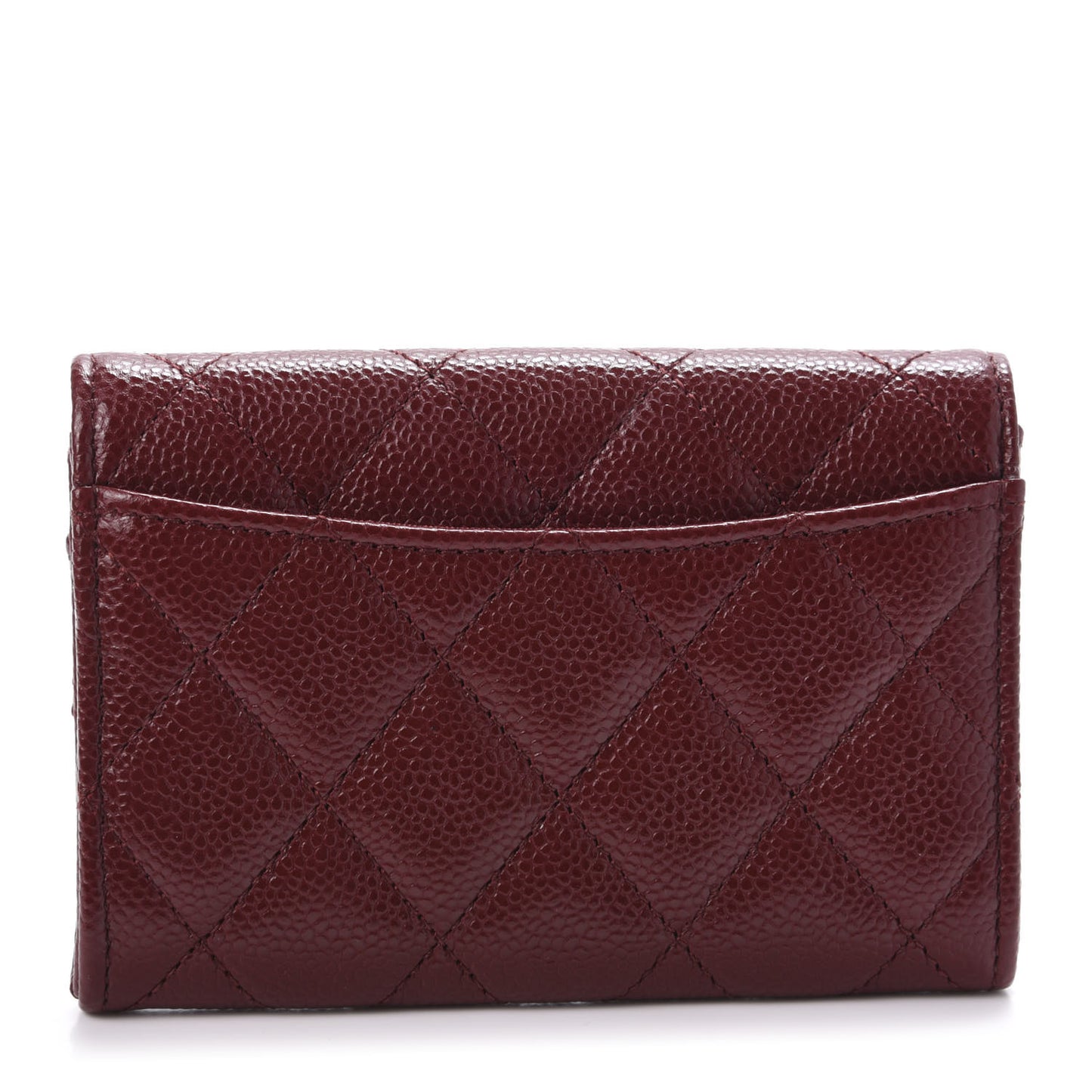 Iridescent Caviar Quilted Flap Card Holder Wallet Burgundy