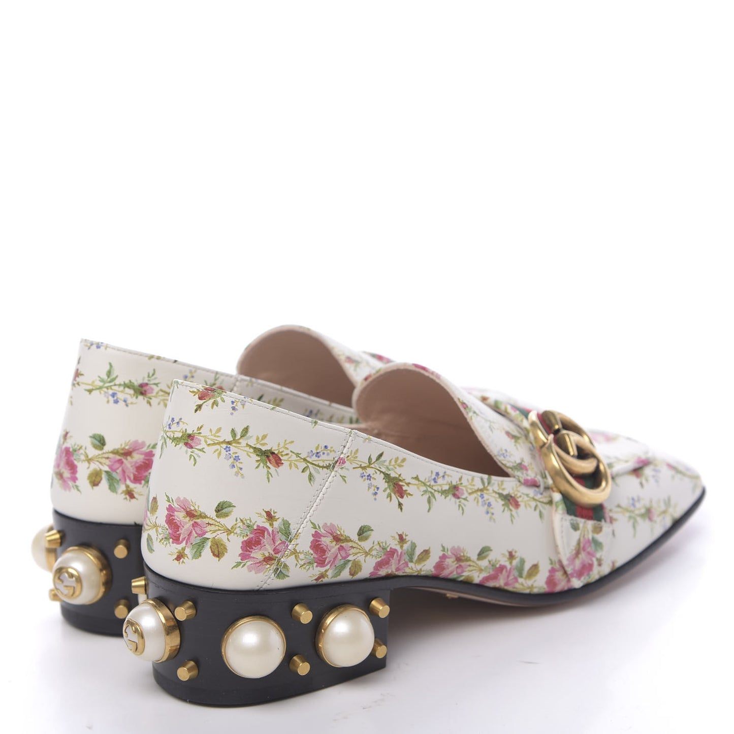 Calfskin Web Pearl Floral Embellished Peyton Loafer 36 White Multicolor