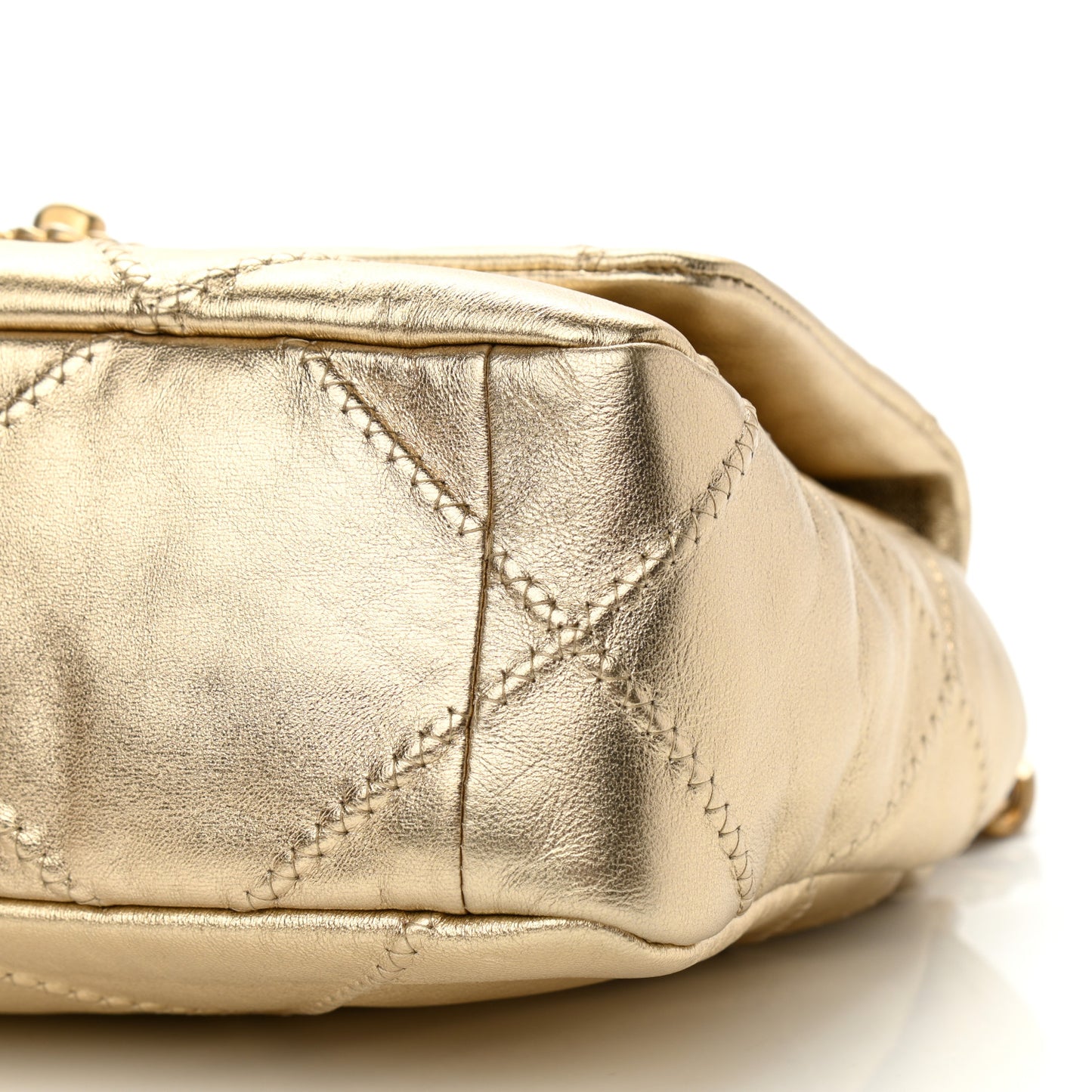 Metallic Lambskin Stitched Medium Chanel 19 Flap Gold