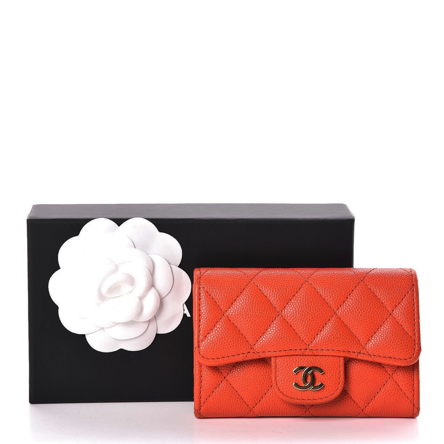Caviar Quilted Flap Card Holder Dark Red