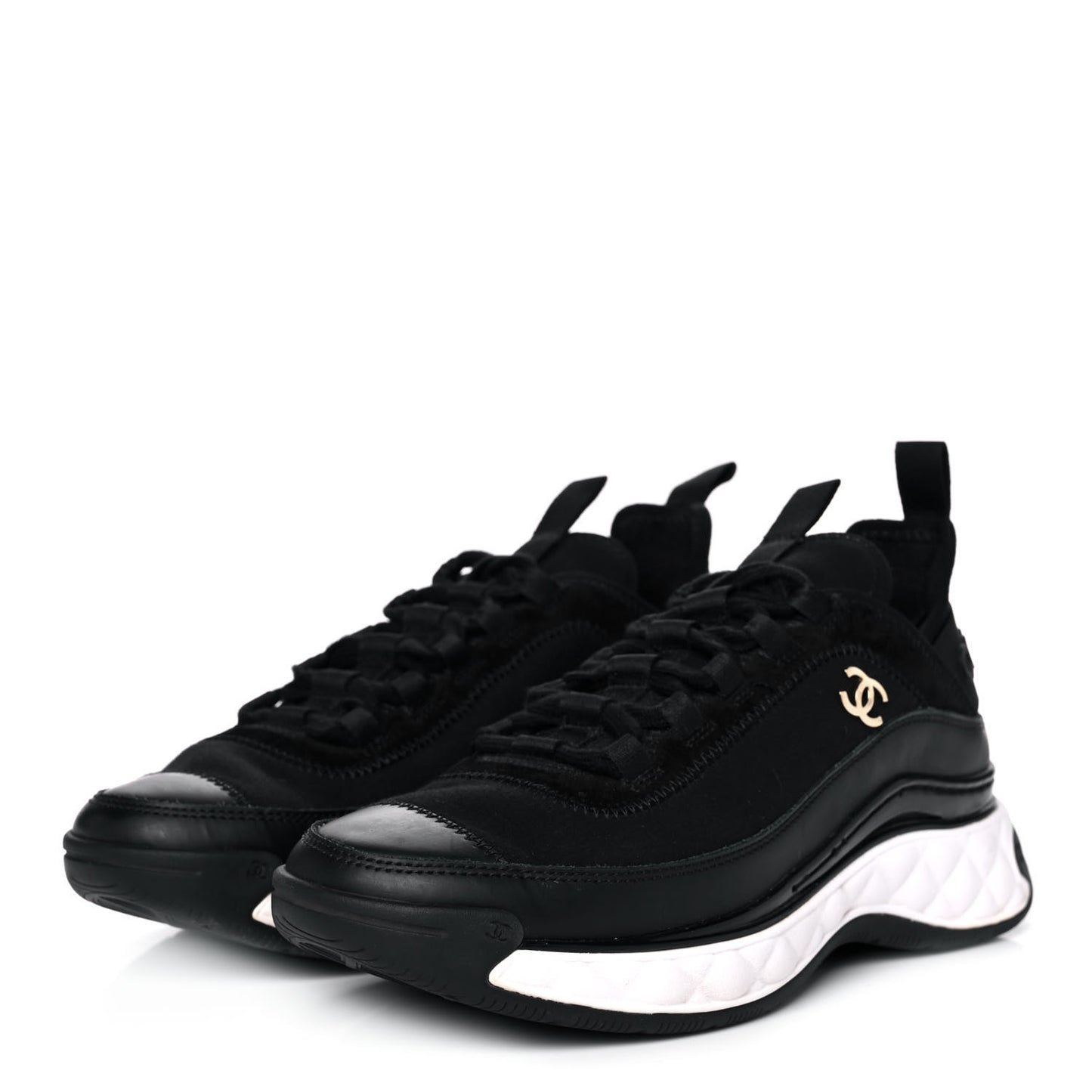 Velvet Calfskin Mixed Fibers CC Sneakers 36.5 Black