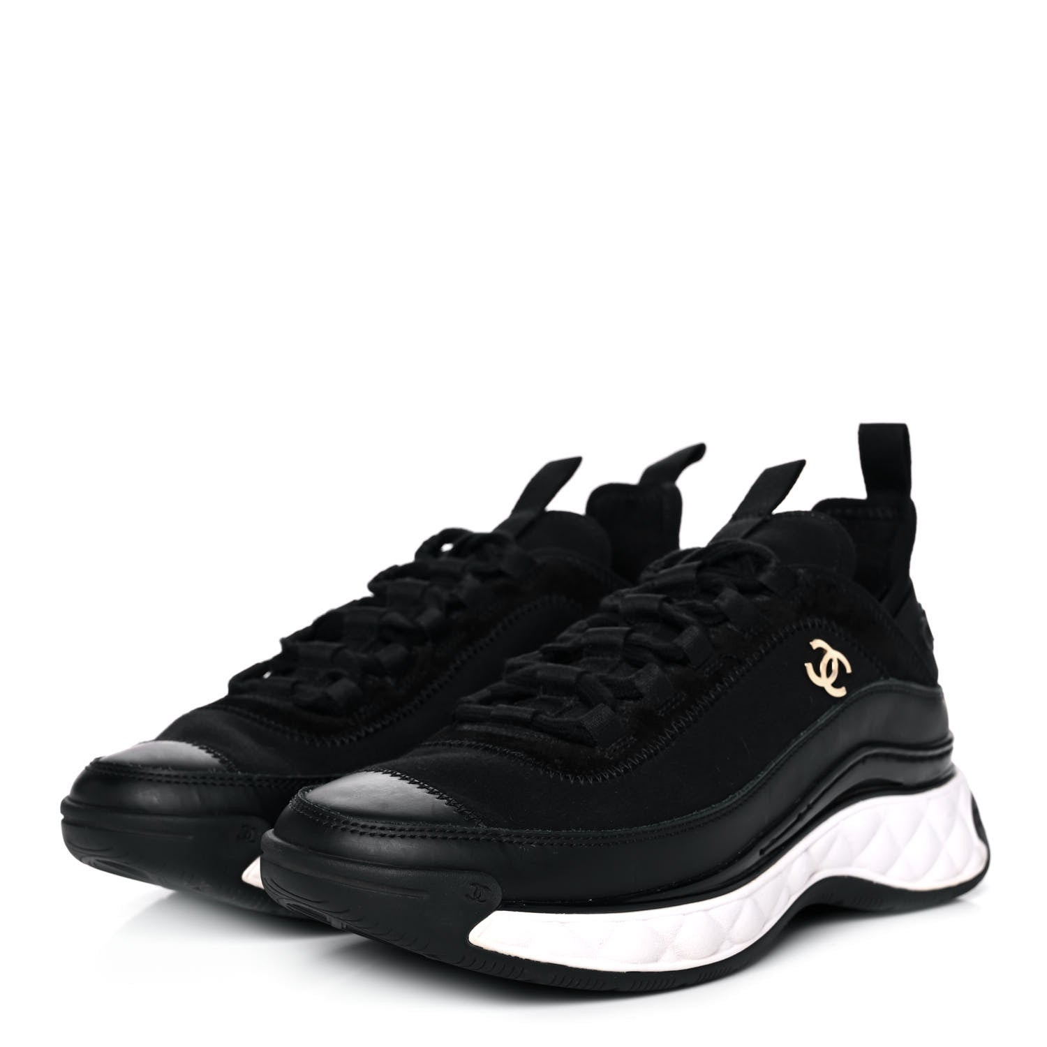 Chanel Velvet Calfskin Mixed Fibers CC Sneakers 36.5 Black 3 of 10