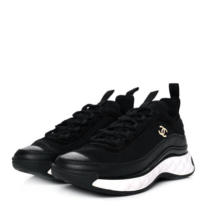 Chanel Velvet Calfskin Mixed Fibers CC Sneakers 36.5 Black 3 of 10