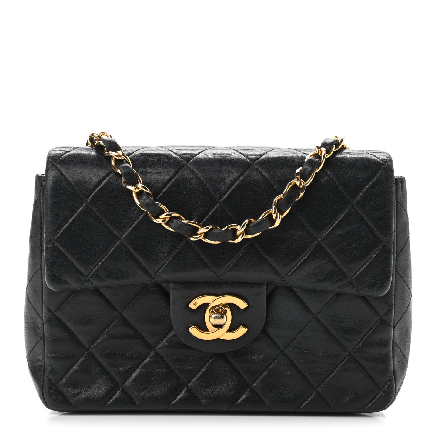Lambskin Quilted Mini Square Flap Bag Black