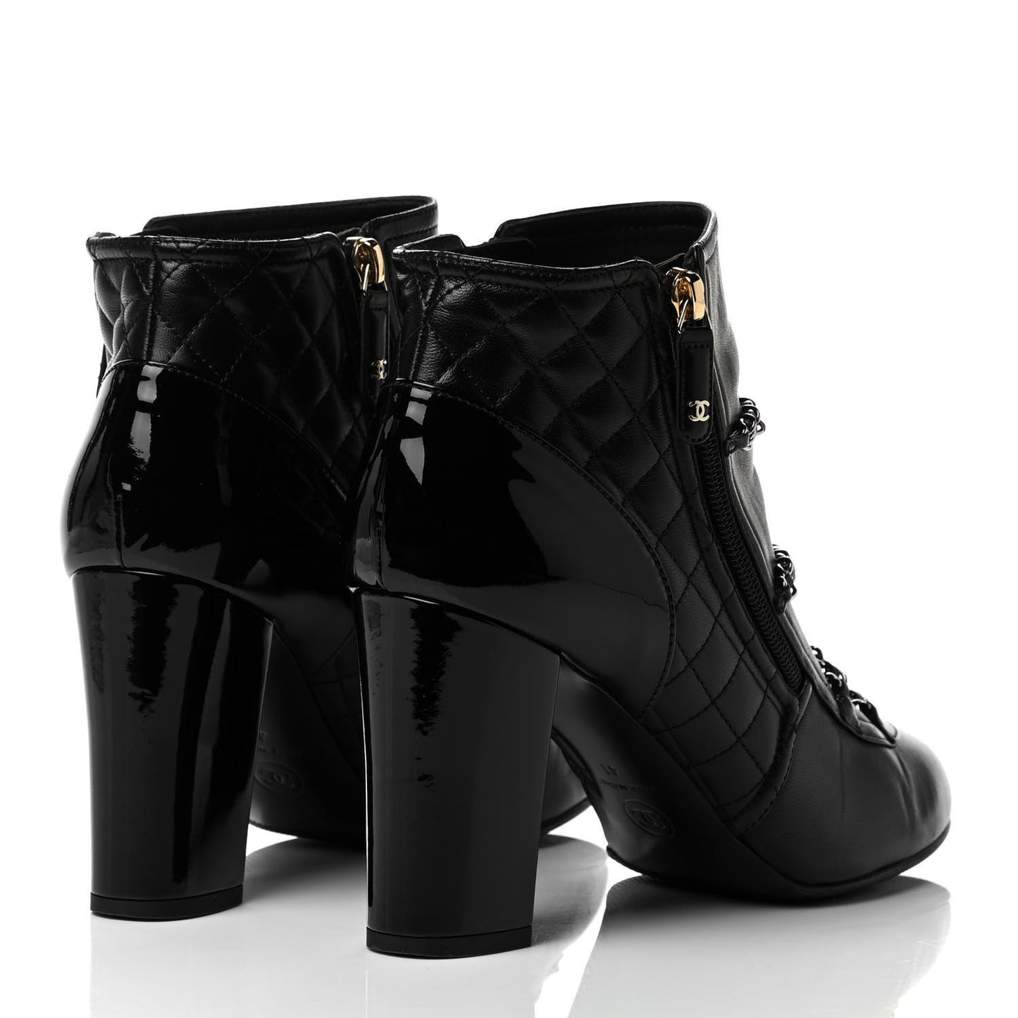 Lambskin Patent Calfskin Chain CC Short Boots 41 Black