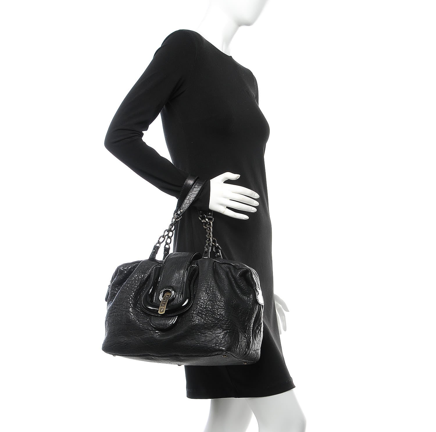 Fendi Nappa Patent B Buckle Tote Black 2 of 11