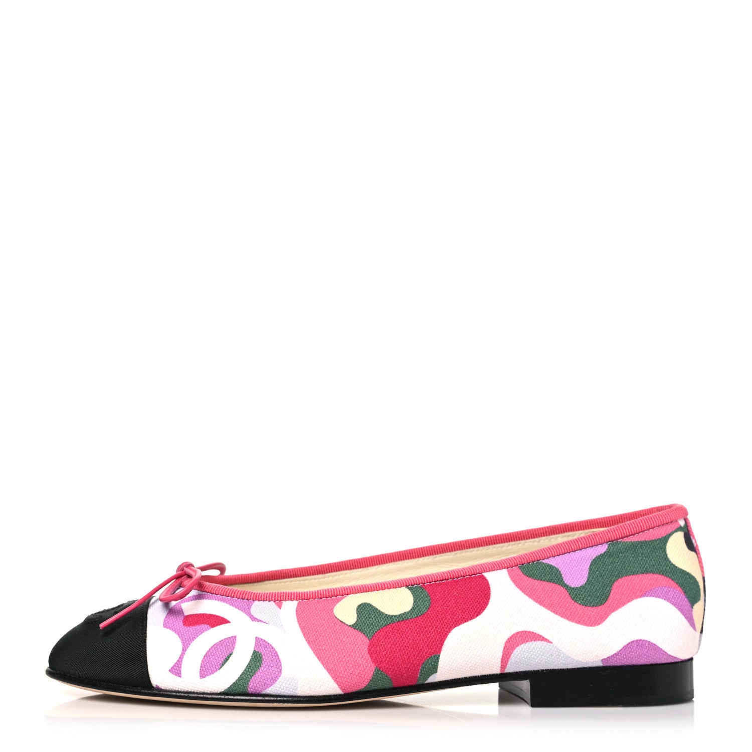 Chanel Canvas Grosgrain Cap Toe CC Ballerina Flats 37 Pink Multicolor 1 of 9