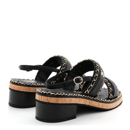 Chanel Lambskin Cork Chain Sandals 38 Black 5 of 9