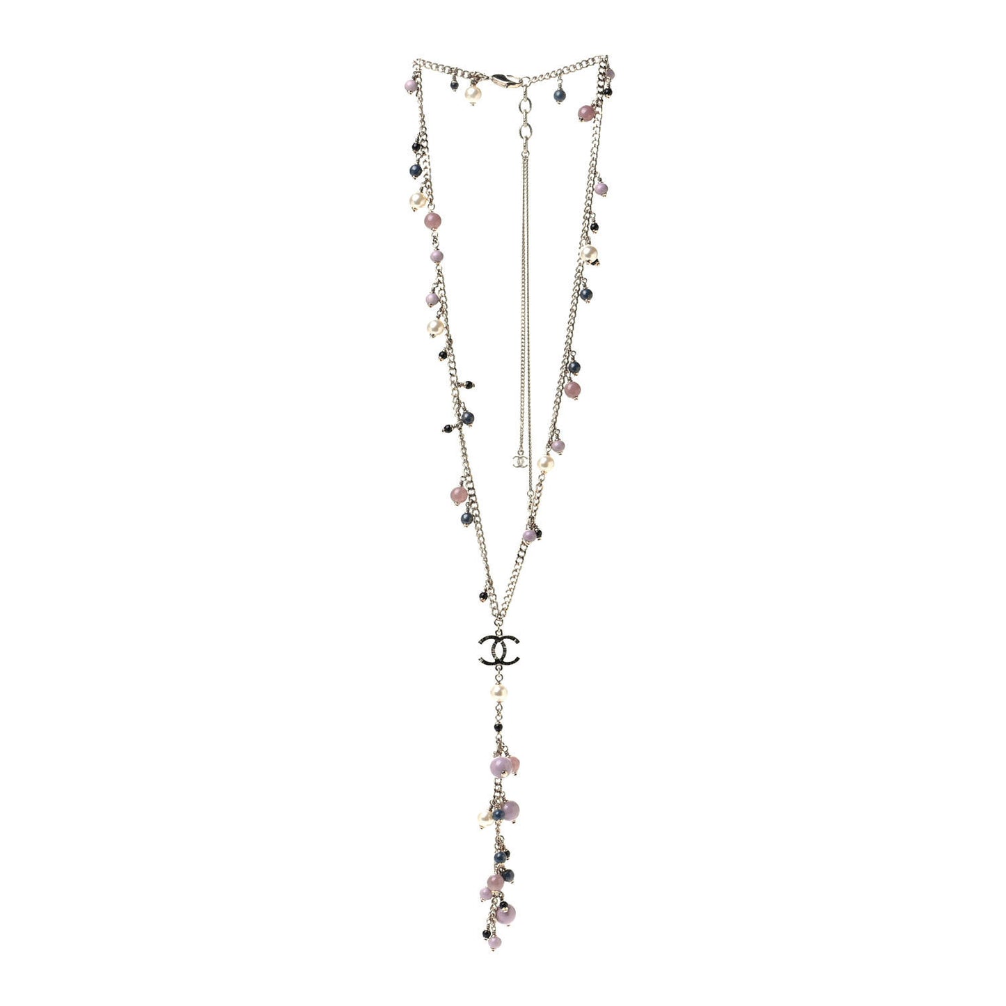 Pearl Beaded CC Necklace Gold Purple
