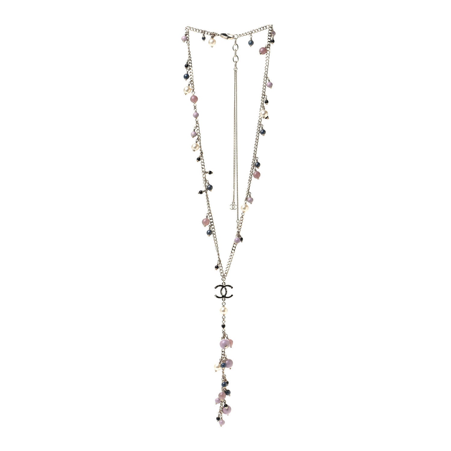 Chanel Pearl Beaded CC Necklace Gold Purple 2 of 4
