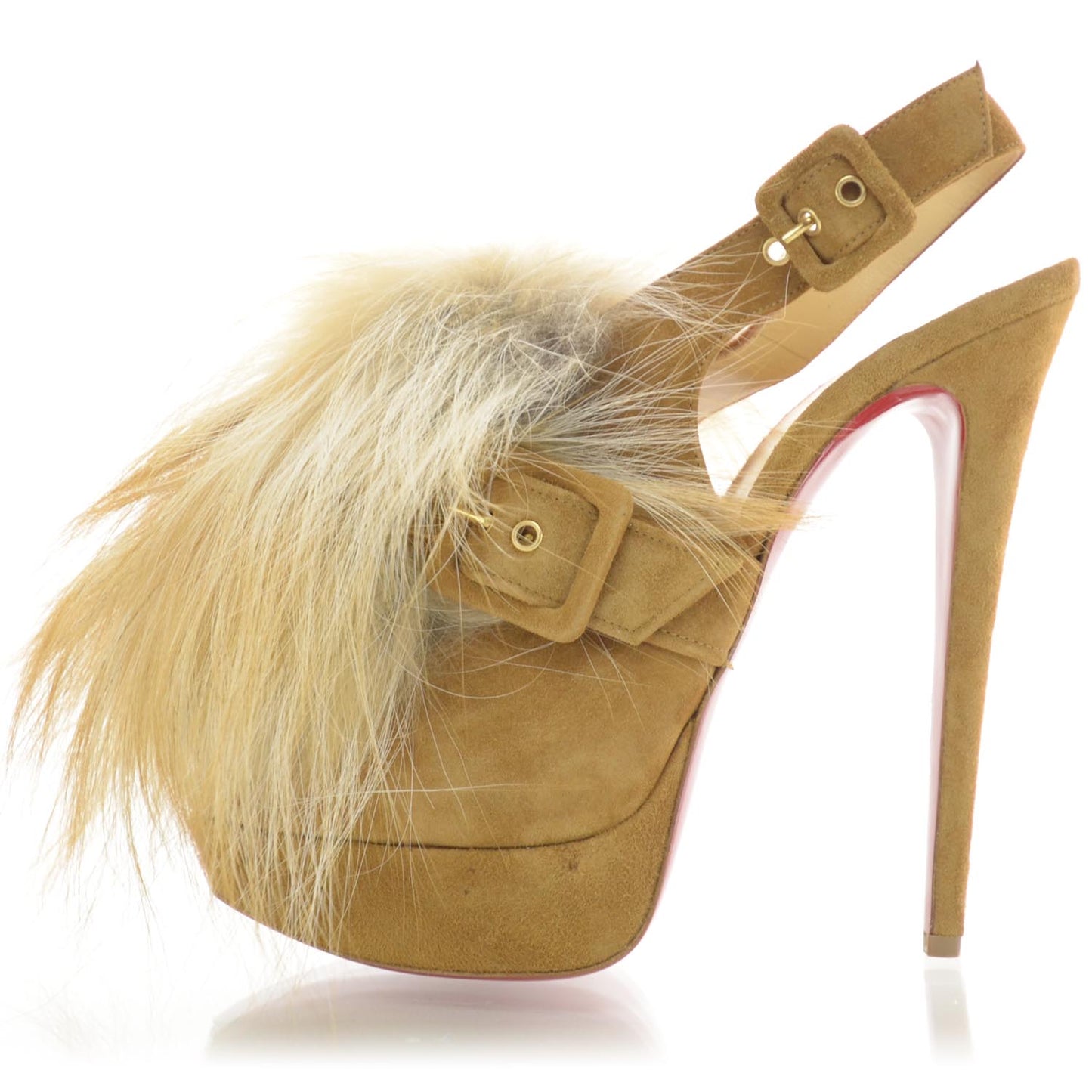 Suede Fox Fur Splash 150 Pumps 41 Camel
