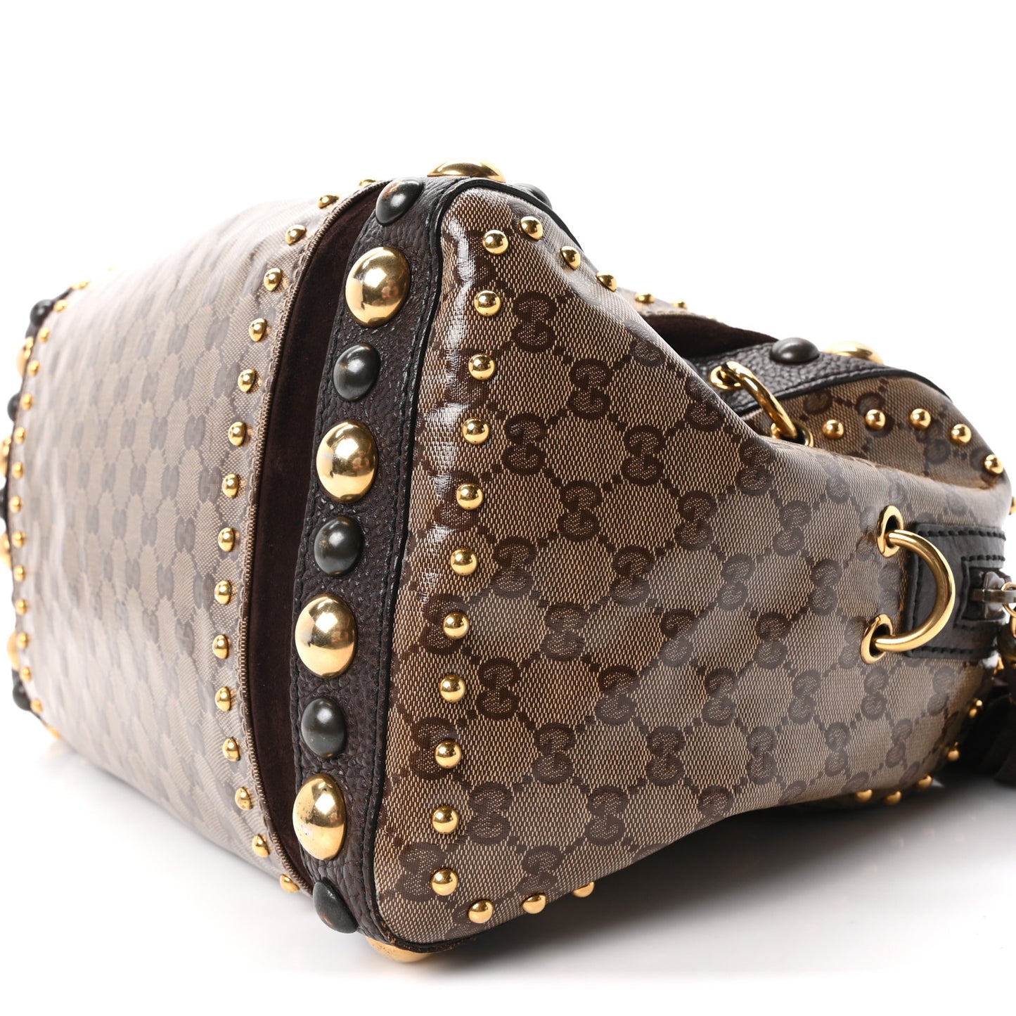 Crystal Monogram Studded Large Babouska Boston Dark Brown