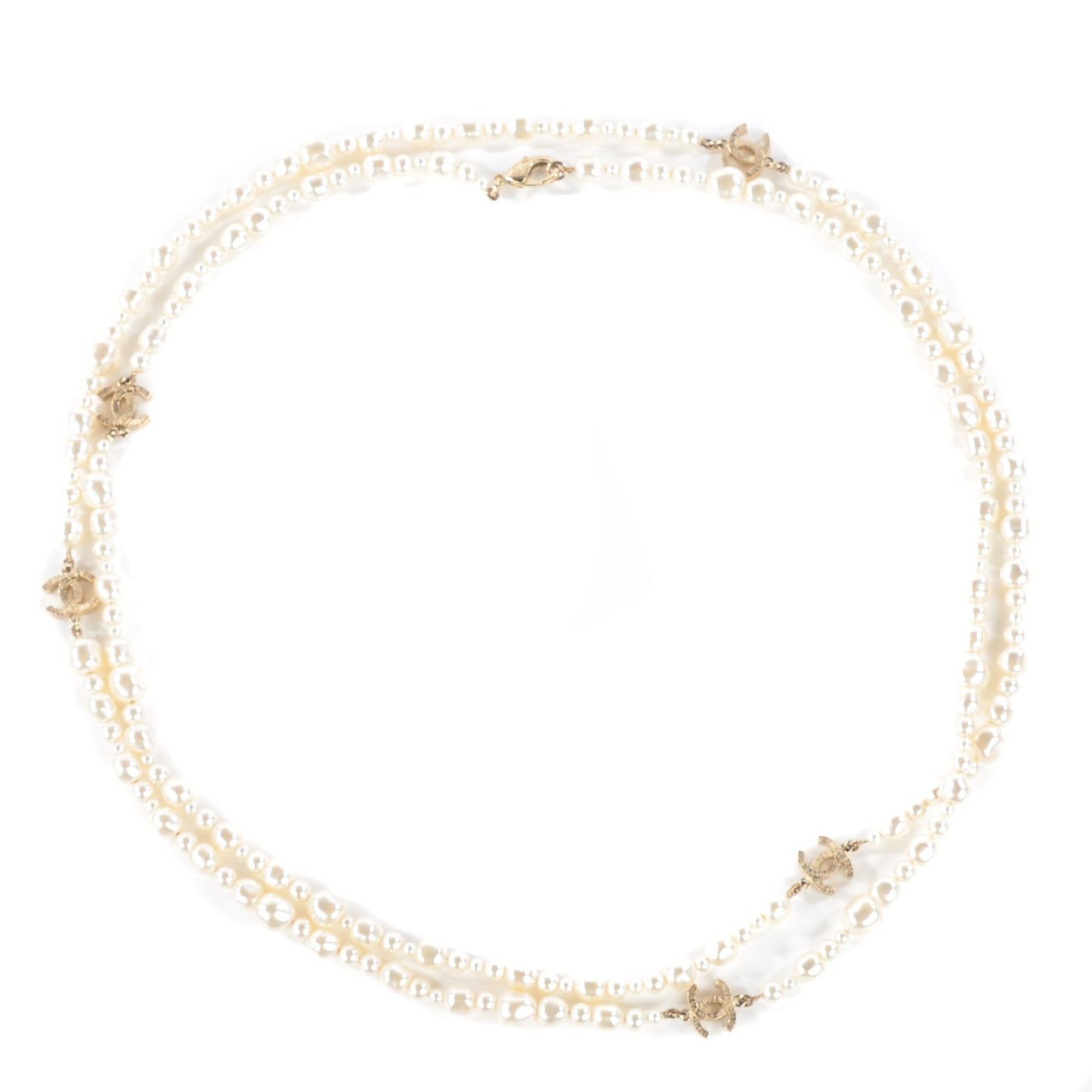 Irregular Pearl CC Long Necklace Light Gold