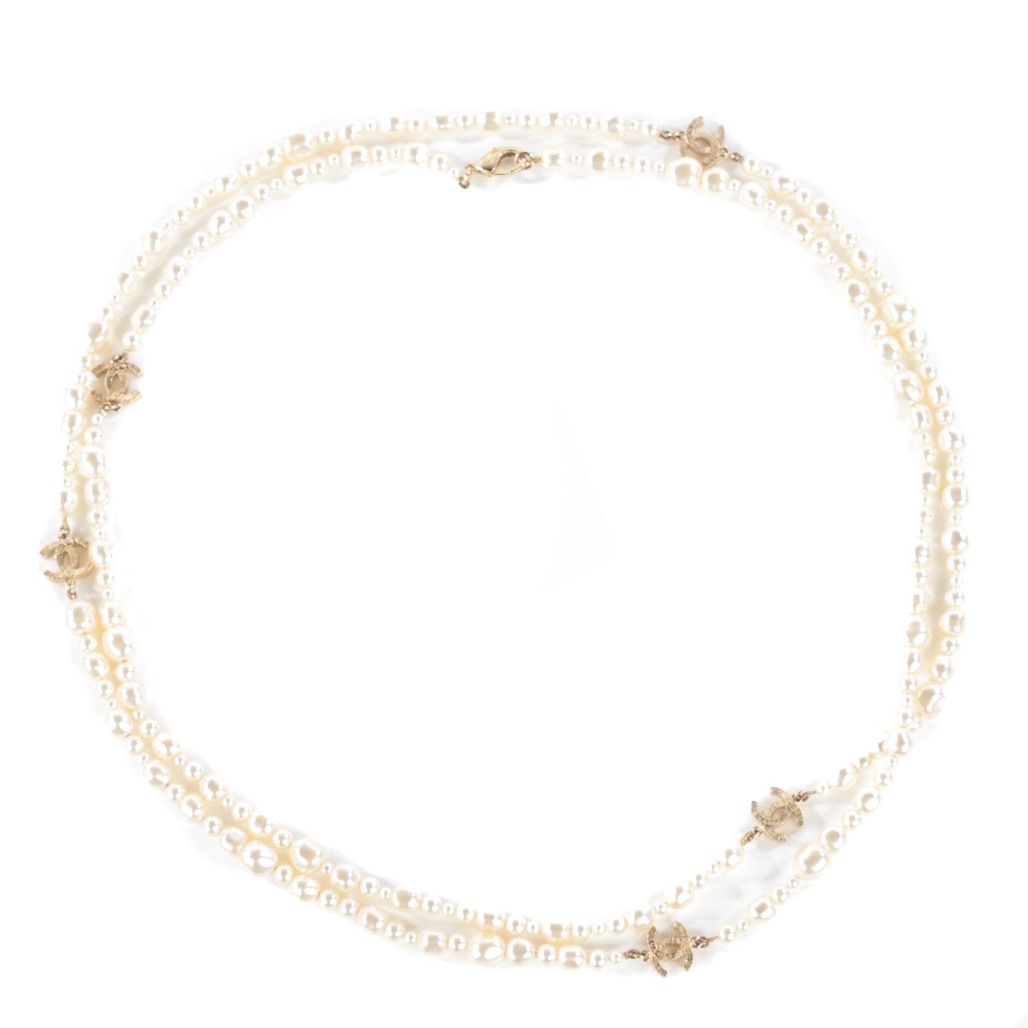 Chanel Irregular Pearl CC Long Necklace Light Gold 1 of 6