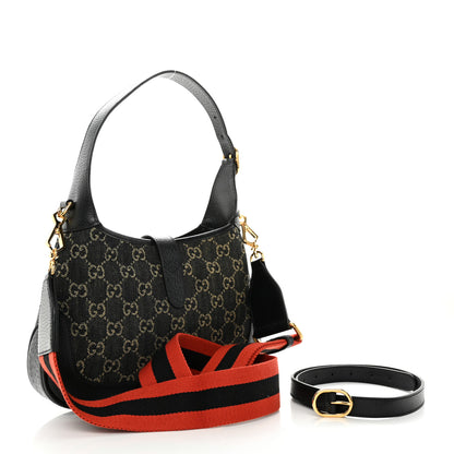 Gucci Jacquard Denim GG Monogram Small Jackie 1961 Hobo Black Ivory 2 of 11