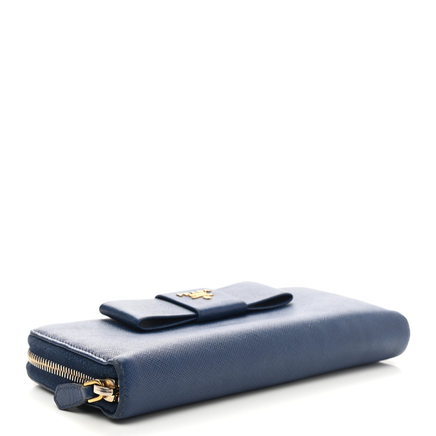 Saffiano Fiocco Bow Zip Around Wallet Bluette