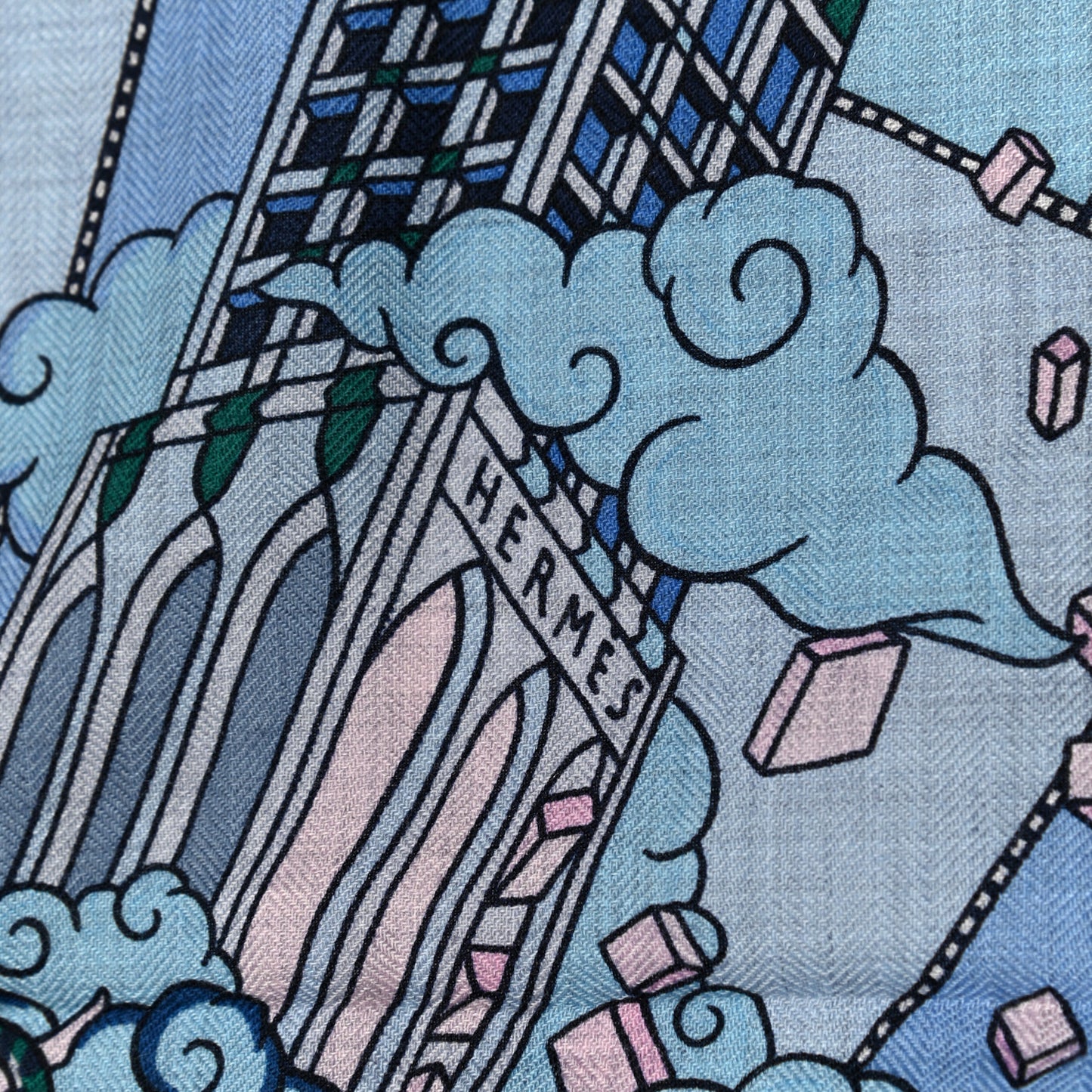 Cashmere Silk L'Epopee D'Hermes Shawl 140 Bleu Ciel Rose Pale