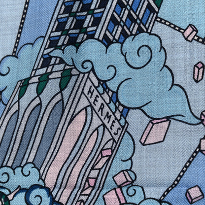 Hermes Cashmere Silk L'Epopee D'Hermes Shawl 140 Bleu Ciel Rose Pale 2 of 6