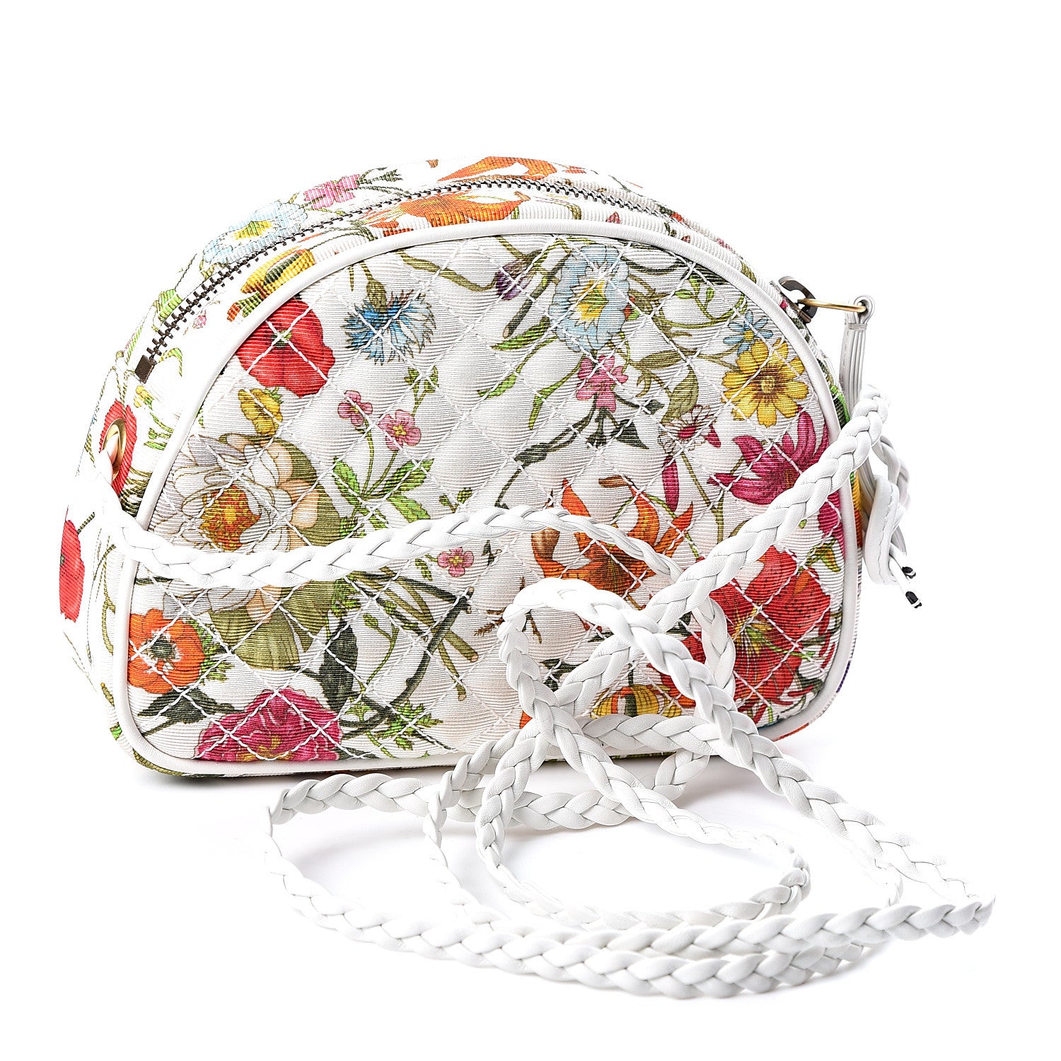 Gucci Canvas Flora Floral Trapuntata Mini Zumi Dome Shoulder Bag White 2 of 9