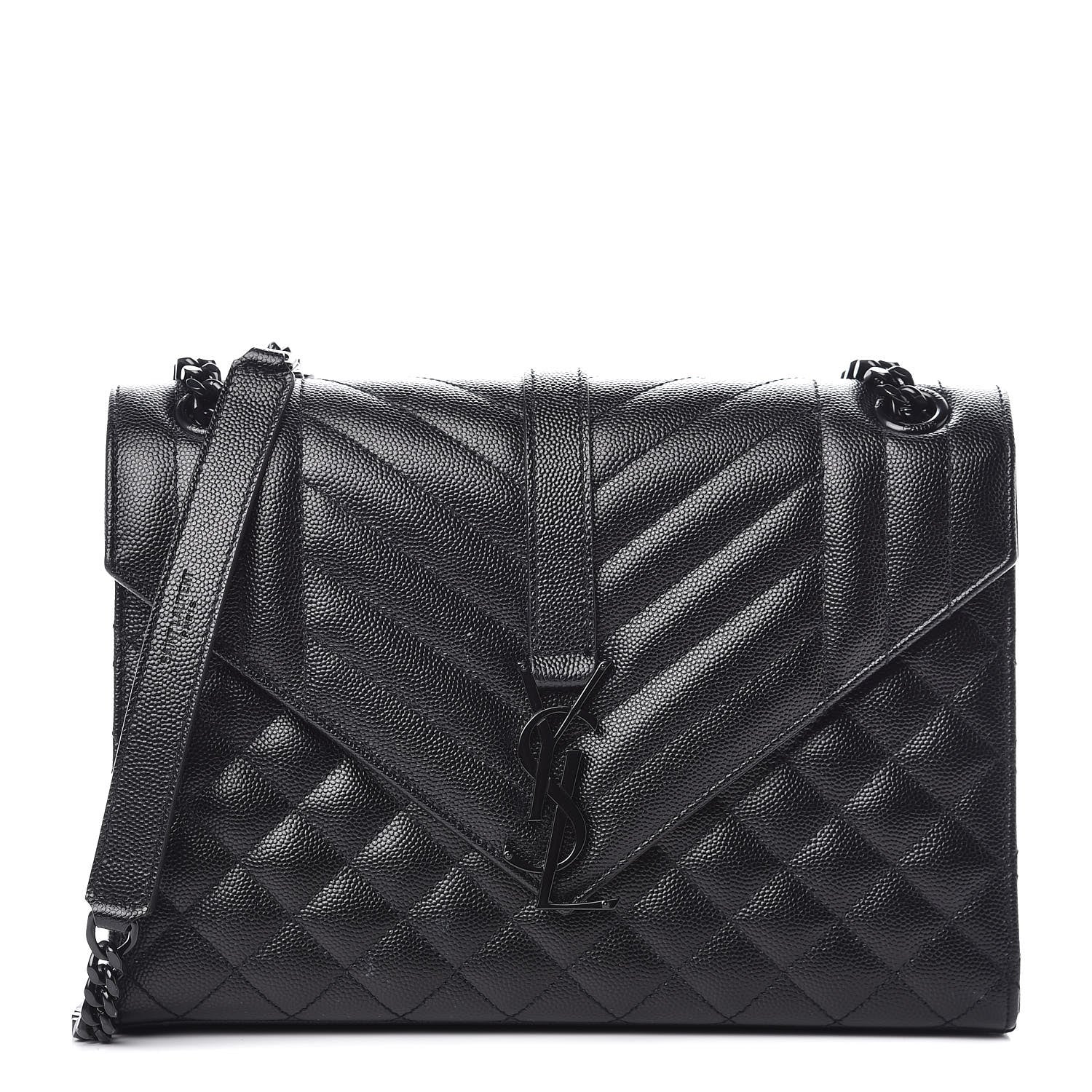Saint Laurent Grain De Poudre Textured Mixed Matelasse Triquilt Medium Monogram Satchel Black 1 of 12