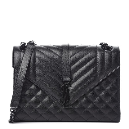 Saint Laurent Grain De Poudre Textured Mixed Matelasse Triquilt Medium Monogram Satchel Black 1 of 12
