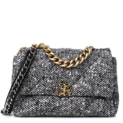 Chanel Tweed Quilted Large Chanel 19 Flap Black White 1 of 9