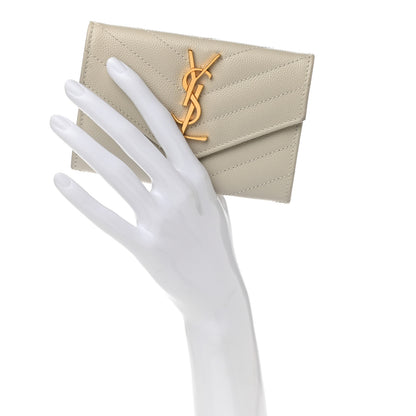 Saint Laurent Grain De Poudre Matelasse Chevron Small Monogram Envelope Wallet Crema Soft 2 of 9