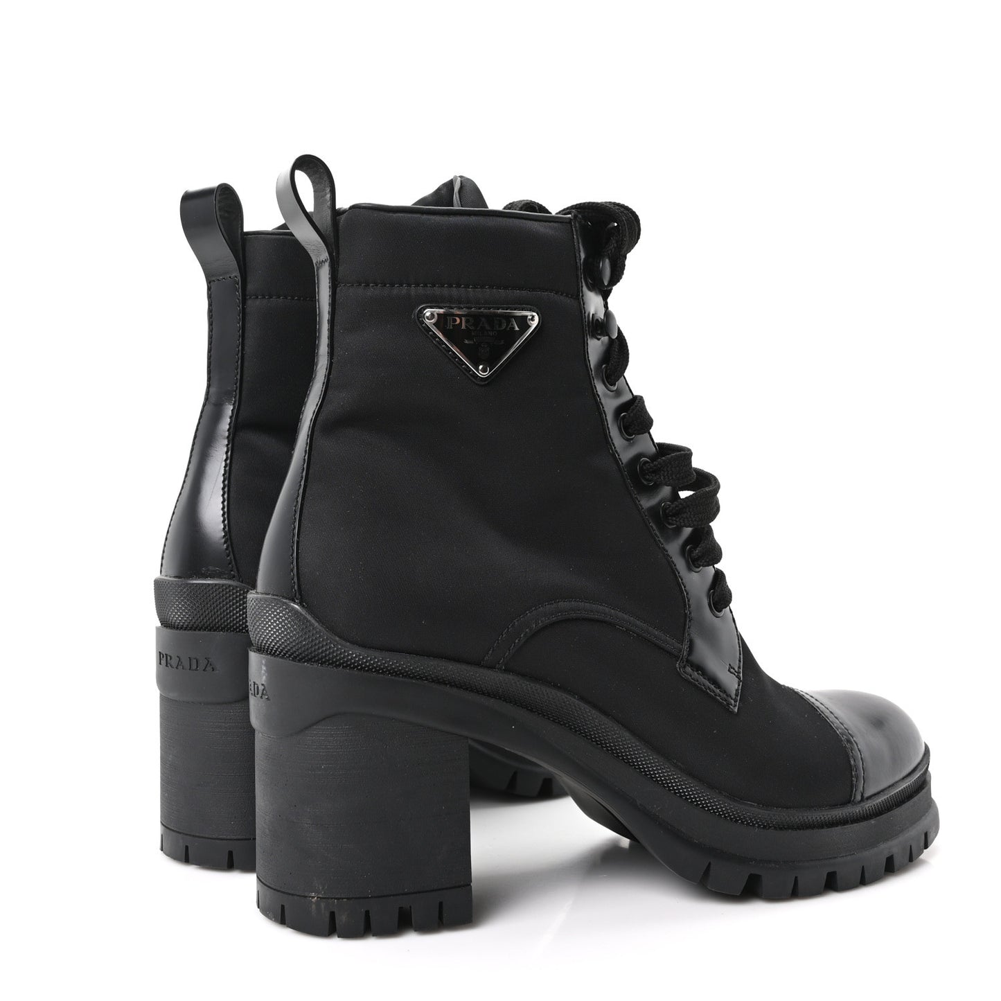Spazzolato Re-Nylon Metal Triangle Logo Lace Up 55mm Ankle Boots 39.5 Black