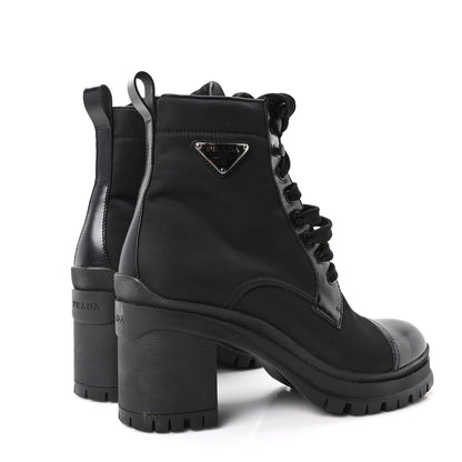 Prada Spazzolato Re-Nylon Metal Triangle Logo Lace Up 55mm Ankle Boots 39.5 Black 5 of 9