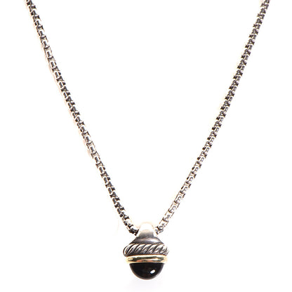 David Yurman Sterling Silver 14k Gold Black Onyx Acorn Pendant Necklace 1 of 5