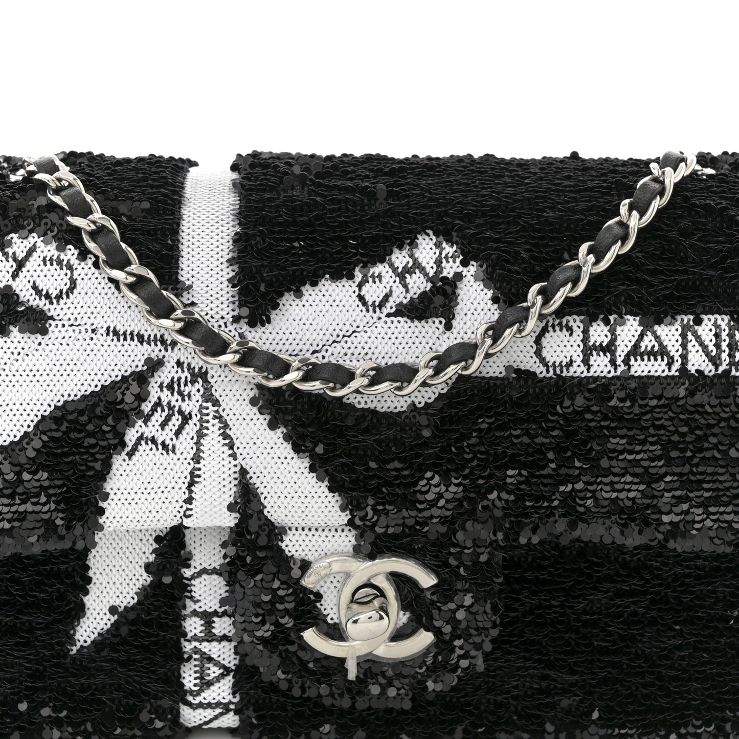 Sequin Ribbon Mini Rectangular Flap Black White