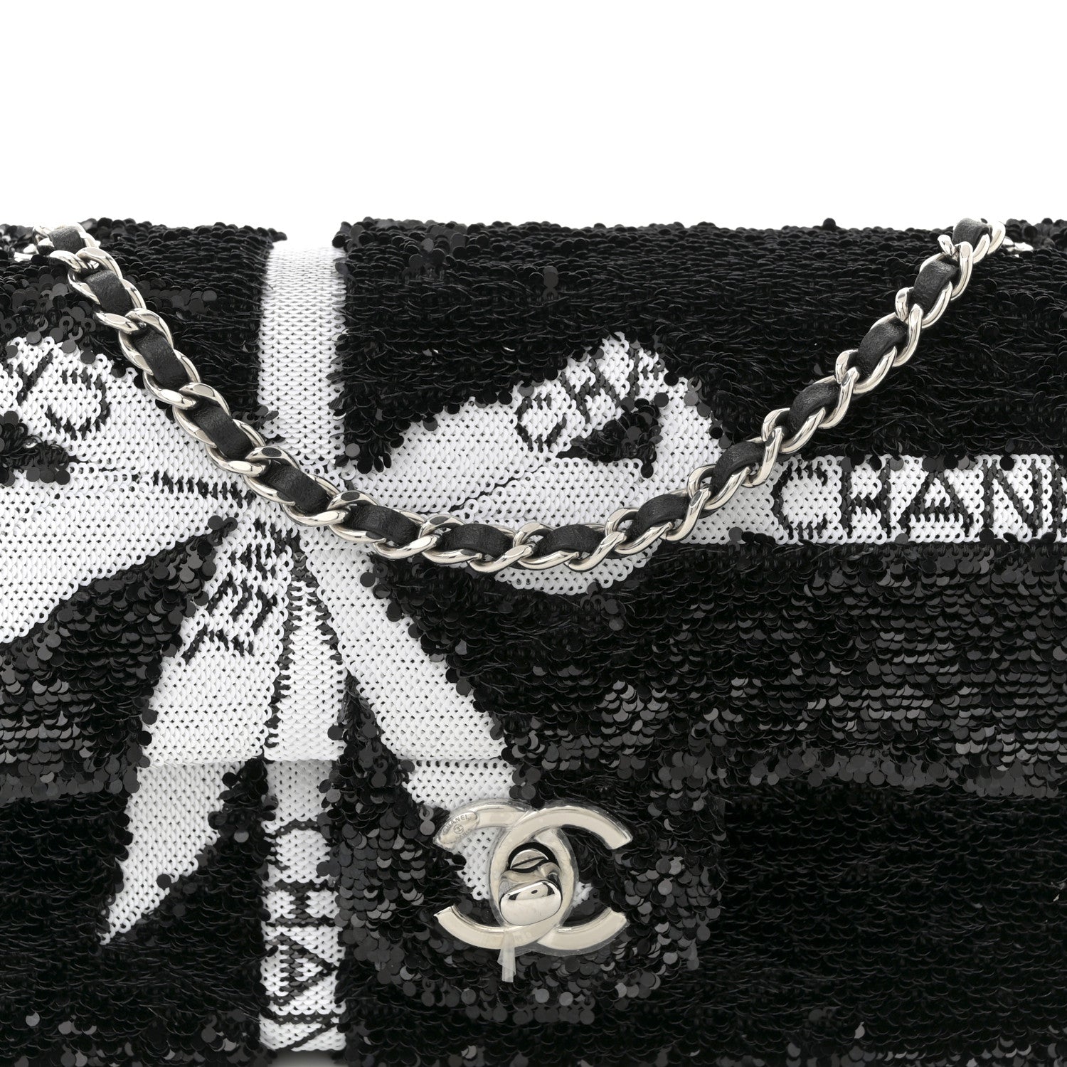 Chanel Sequin Ribbon Mini Rectangular Flap Black White 8 of 10