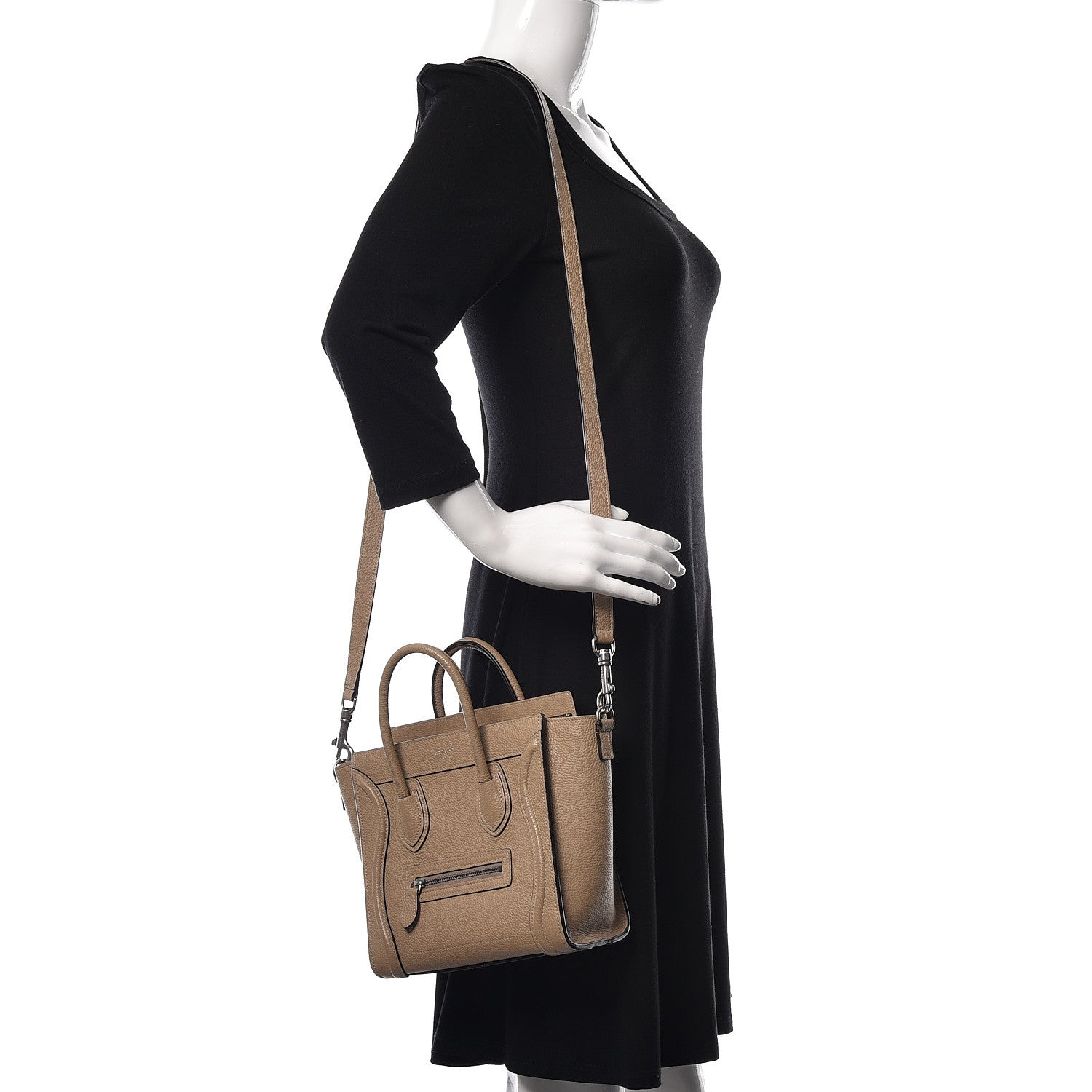 Celine Drummed Calfskin Nano Luggage Dune 2 of 11
