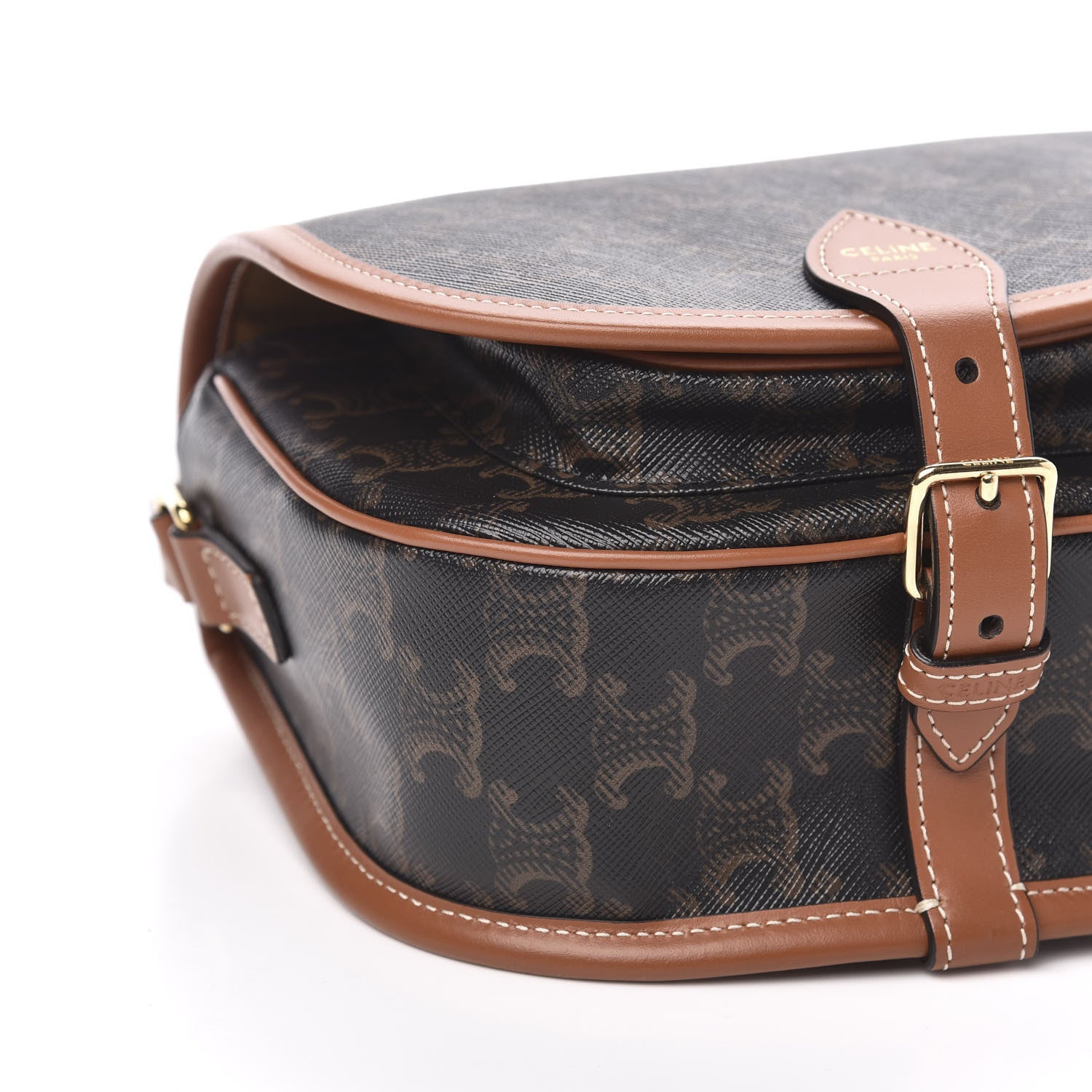 Celine Triomphe Canvas Medium Folco Bag Tan 7 of 9