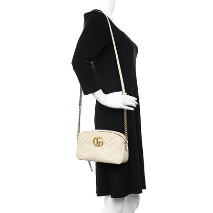 Gucci Calfskin Matelasse Small GG Marmont Chain Shoulder Bag White 2 of 11