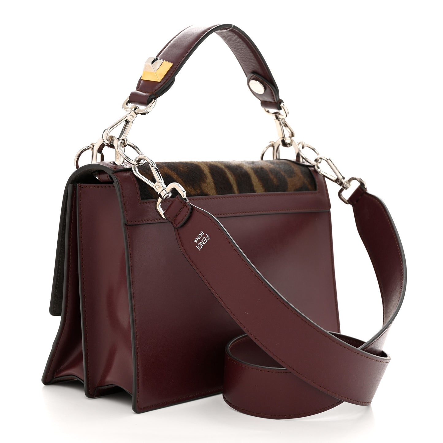 Vitello Pelo Dolce Liberty Lucido Sfumato Leopard Kan I Shoulder Bag Grigio Marrone Bordeaux