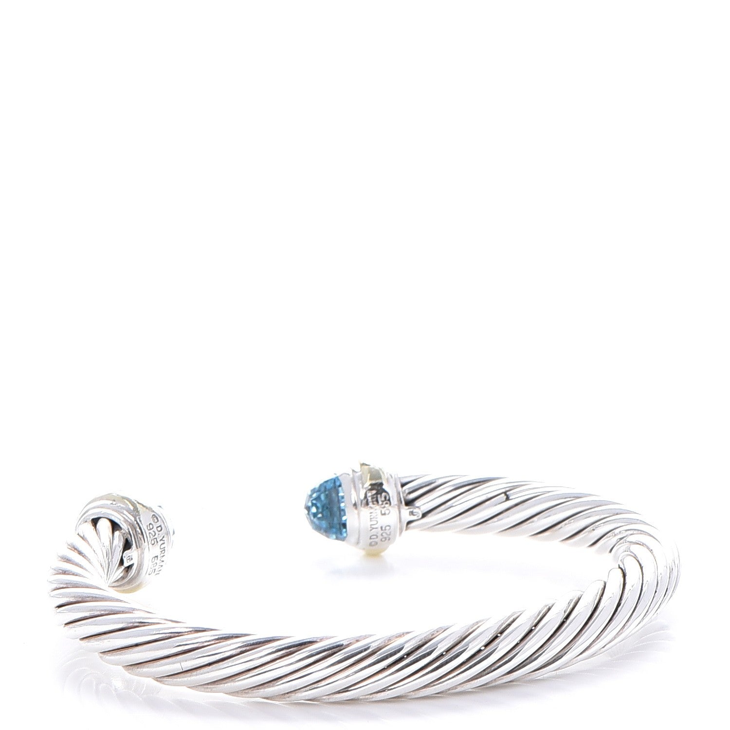 David Yurman Sterling Silver 14K Yellow Gold Blue Topaz 7mm Cable Classics Bracelet 3 of 5