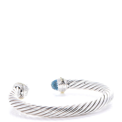 David Yurman Sterling Silver 14K Yellow Gold Blue Topaz 7mm Cable Classics Bracelet 3 of 5