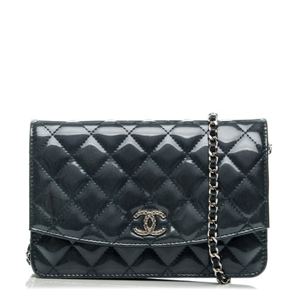 Chanel Patent Quilted Brilliant Wallet On Chain WOC Dark Blue 1 of 15