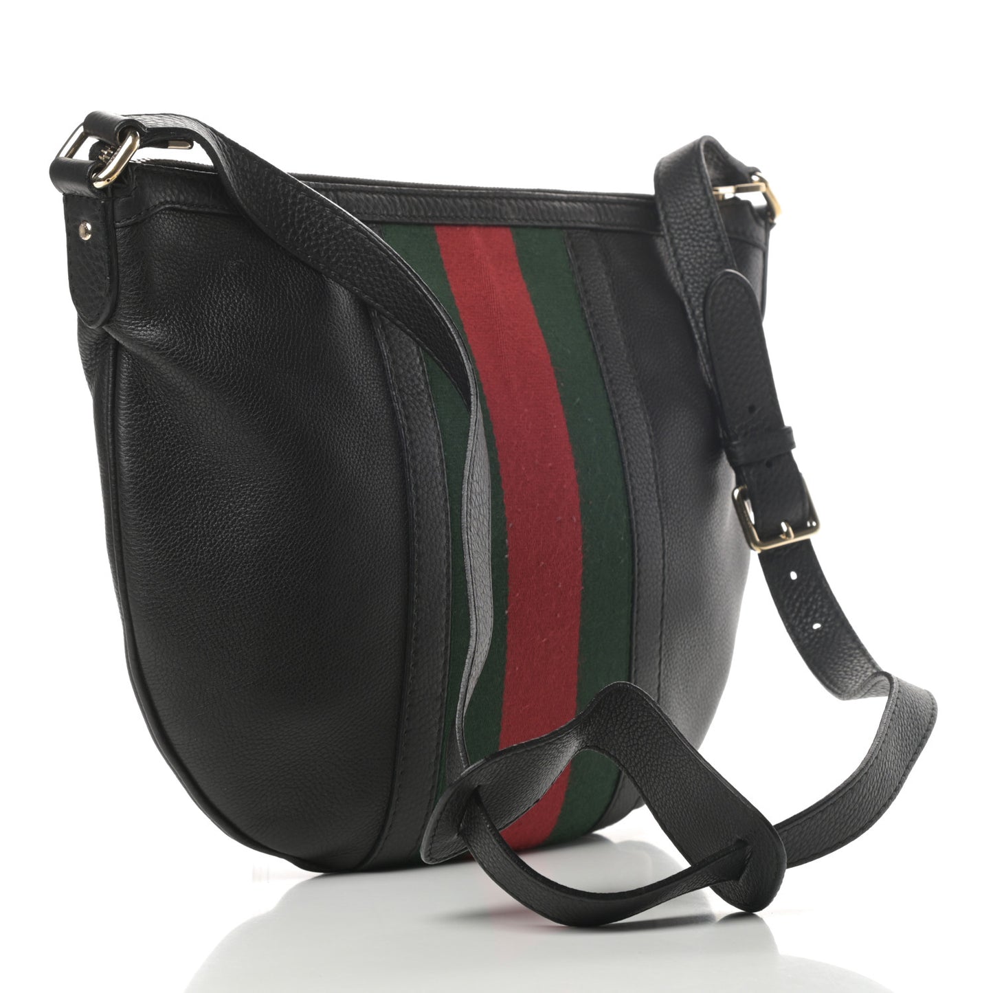 Pebbled Calfskin Vintage Web Medium Half Moon Hobo Black