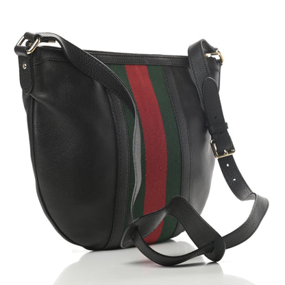 Gucci Pebbled Calfskin Vintage Web Medium Half Moon Hobo Black 3 of 14