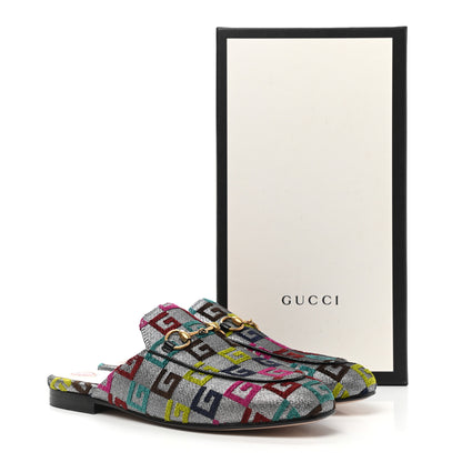Gucci Velvet Lurex Square G Womens Princetown Slippers 37 Silver Multicolor 10 of 10