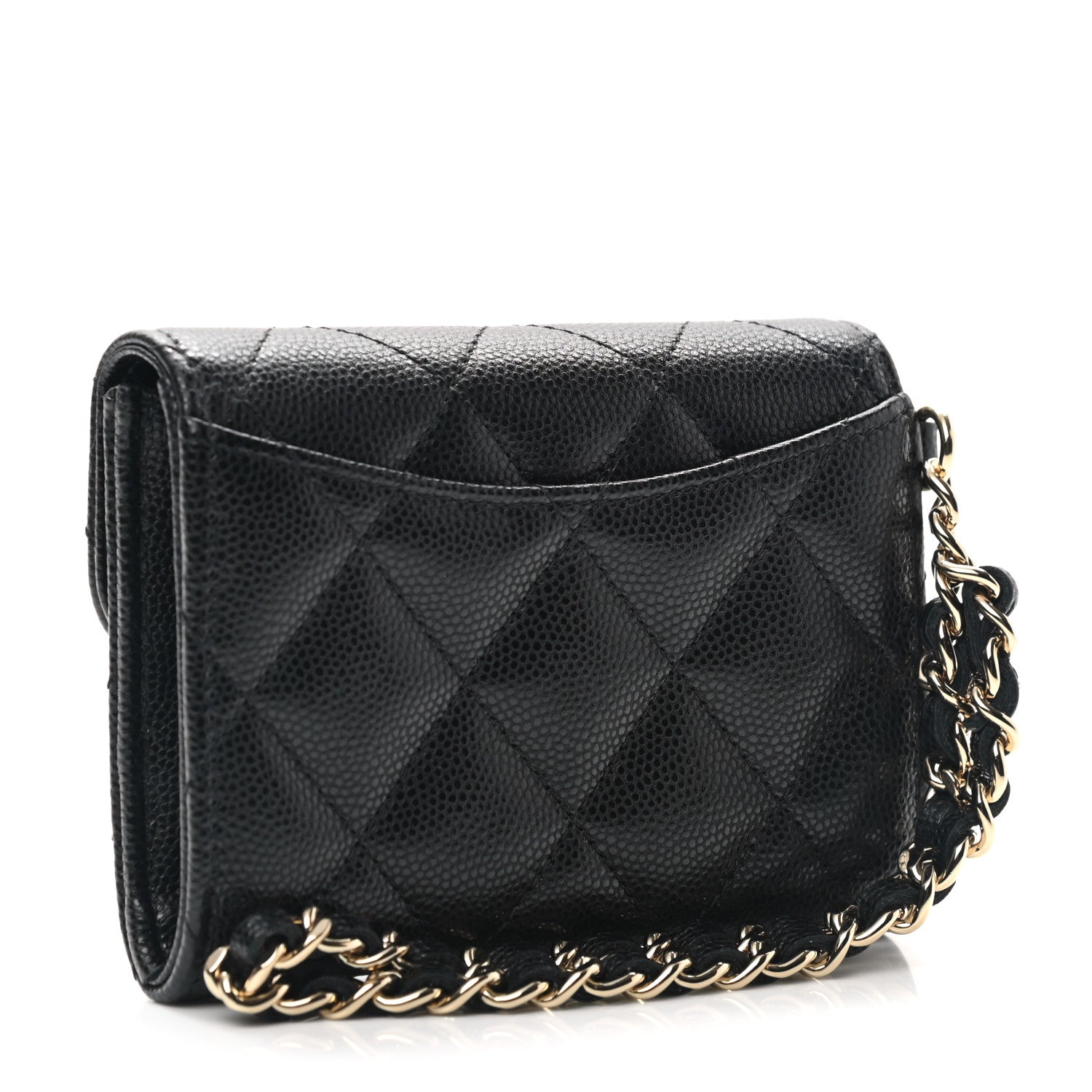 Chanel Caviar Quilted Flap Card Holder Chain Wristlet Black 3 of 8
