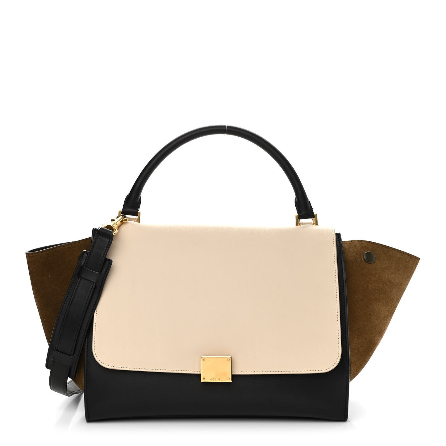 Smooth Calfskin Suede Medium Tri-Color Trapeze Cream Black Brown