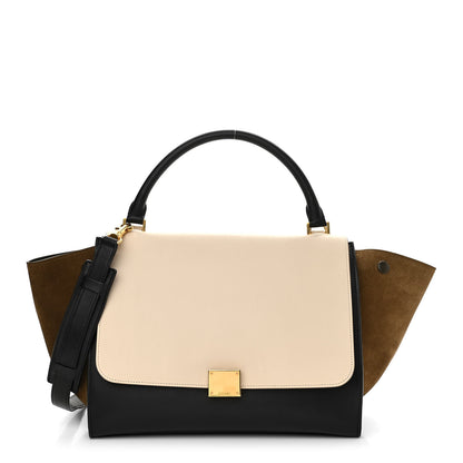 Celine Smooth Calfskin Suede Medium Tri-Color Trapeze Cream Black Brown 1 of 16