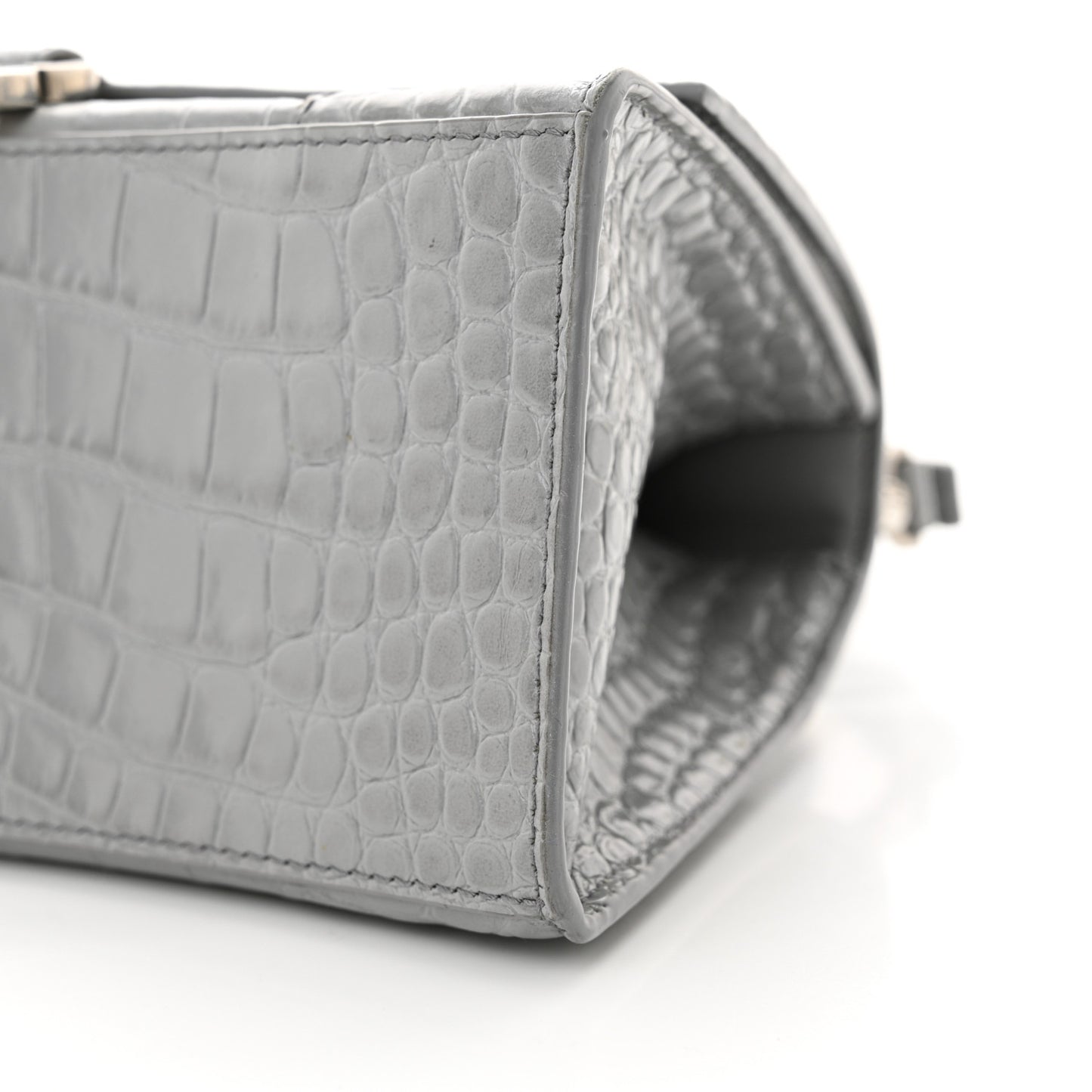 Shiny Calfskin Crocodile Embossed Small Hourglass Top Handle Bag Steel Grey