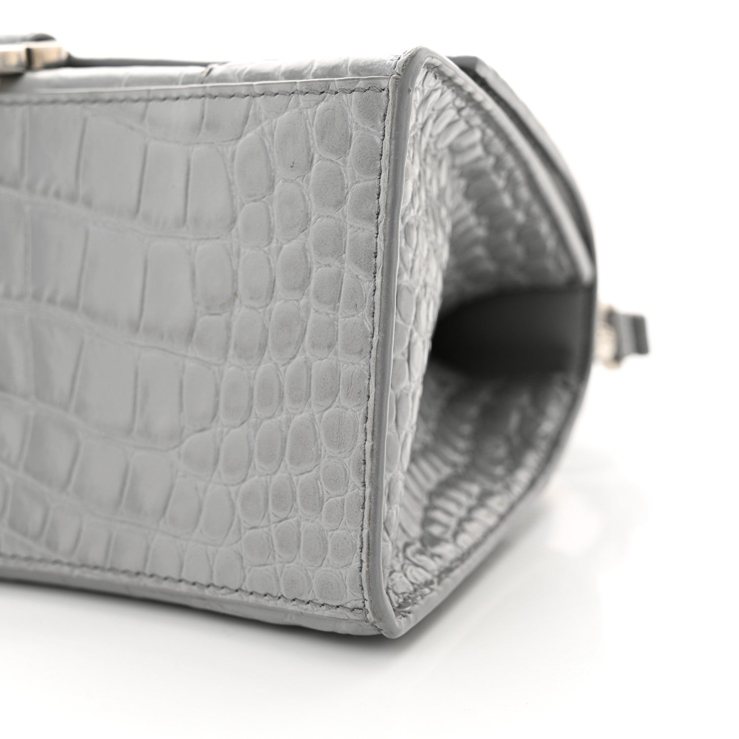 Balenciaga Shiny Calfskin Crocodile Embossed Small Hourglass Top Handle Bag Steel Grey 10 of 16