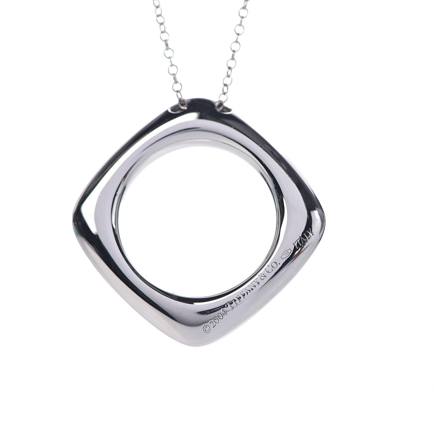 18K White Gold Diamond Square Pendant Necklace